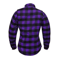 RIDERACT® Women Reinforced Flannel Shirt Road Series Purple Back Pose